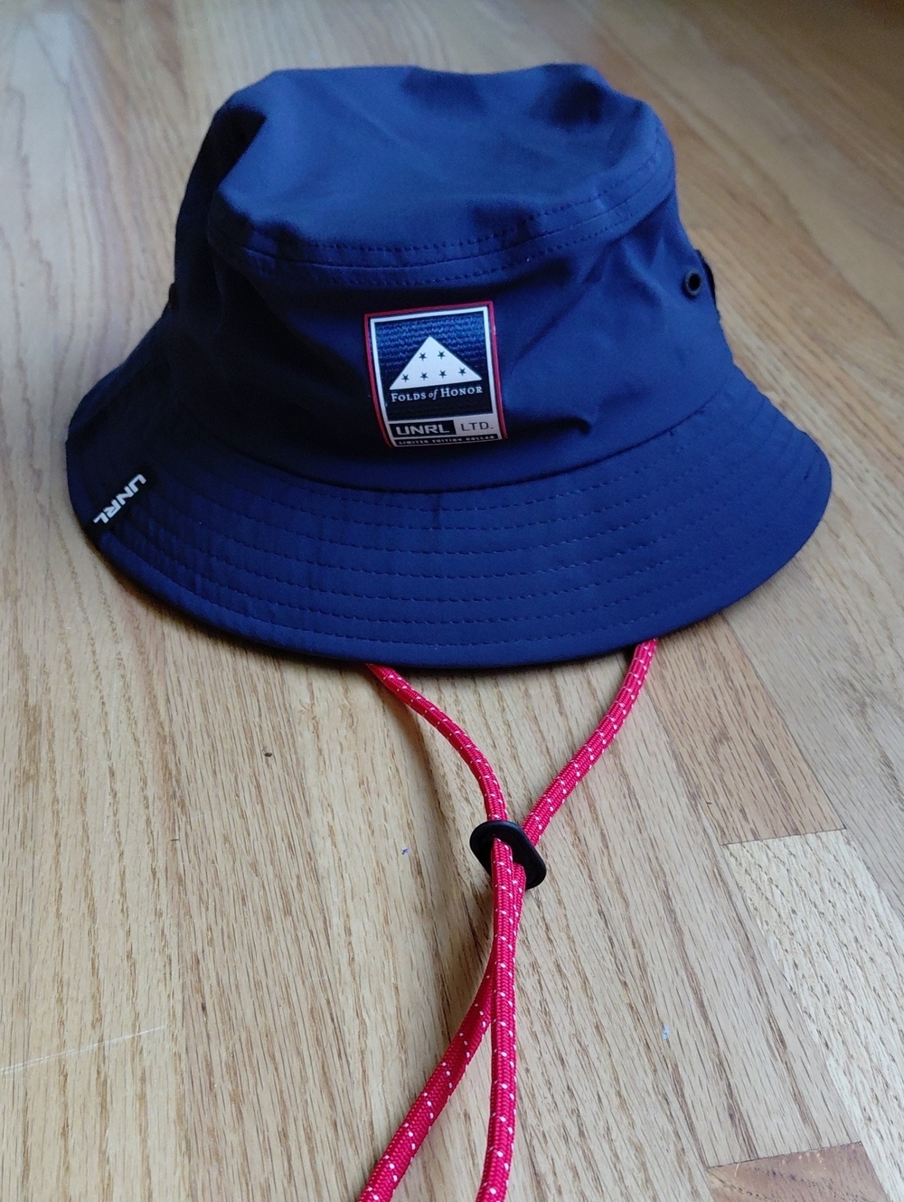 UNRL Navy Mens Bucket Hat with Red Chin Cord